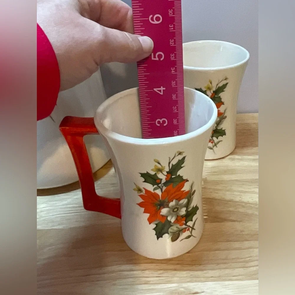 🎄Vintage MCM Arners Poinsettia Flower  Christmas Chocolate Pot & 5 Matching Mugs - Picture 14 of 14